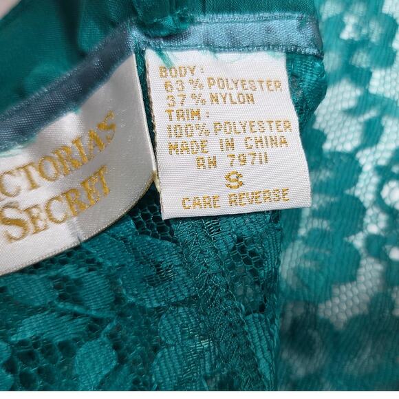 Victorias Secret Vintage Gold Label Floral Sheer Lace Small Green Teddy Lingerie - Picture 13 of 14